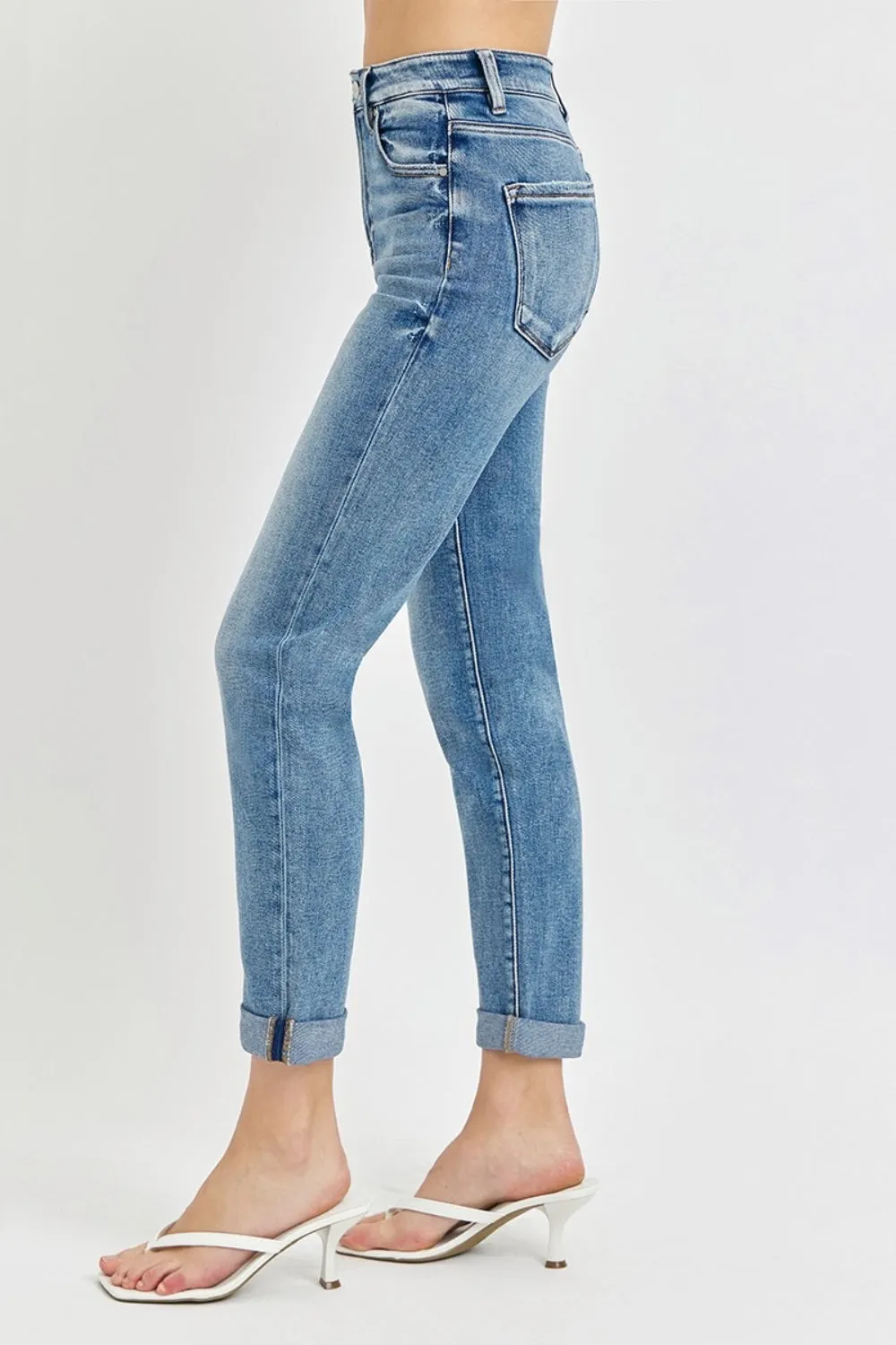 Risen High Rise Ankle Skinny Roll Up Jeans