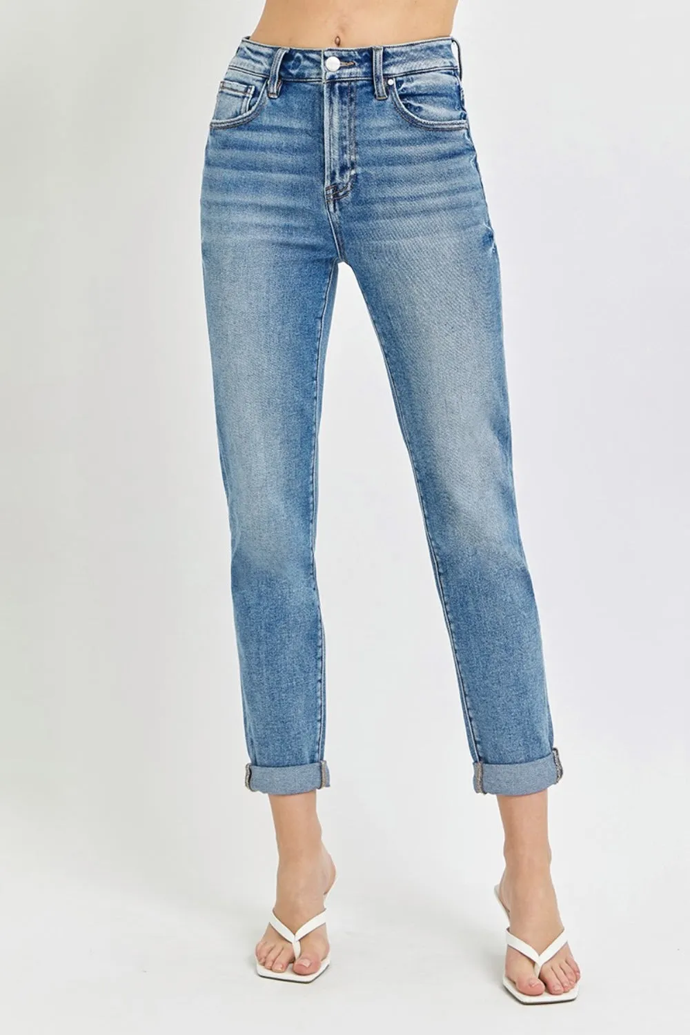Risen High Rise Ankle Skinny Roll Up Jeans