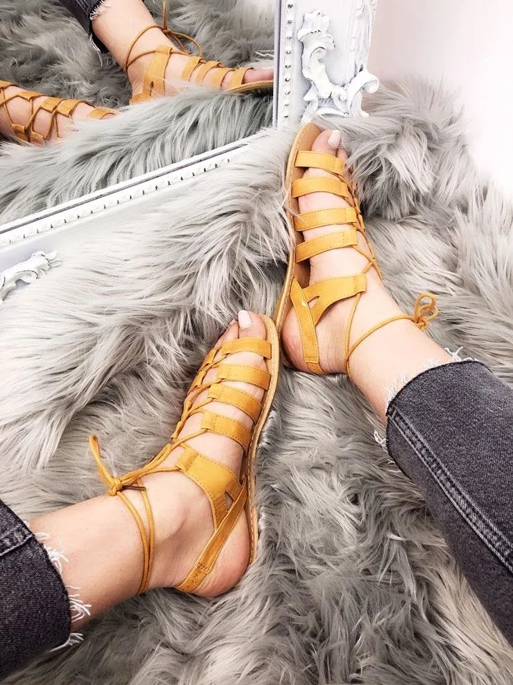 Ruby Faux Leather Tie Up Gladiator Sandals