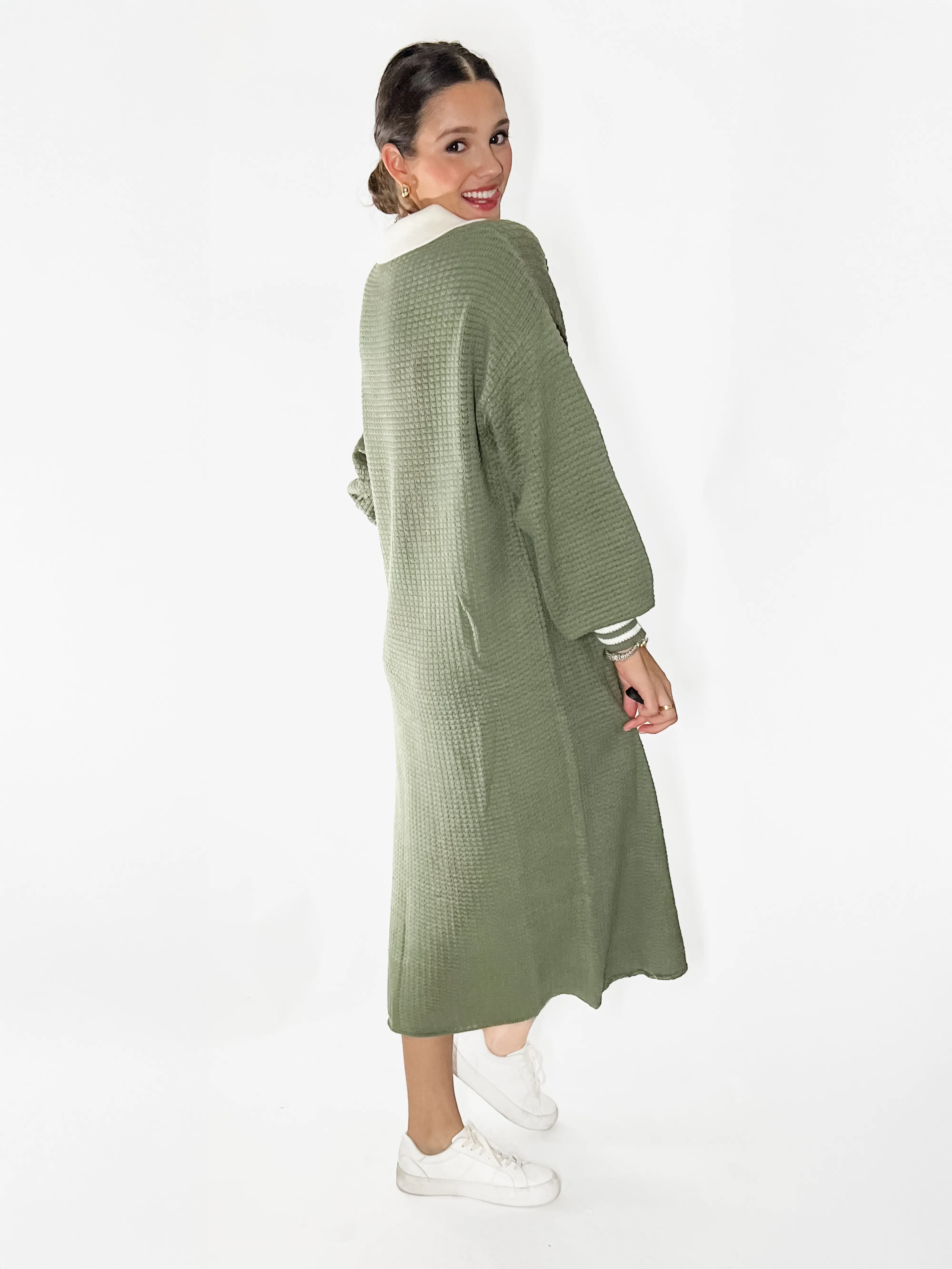 Sage Waffle Knit Midi Dress