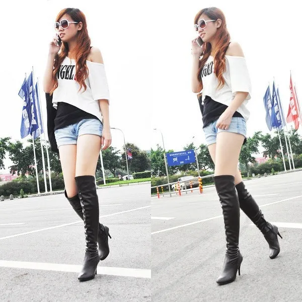 Side Zip Stiletto High Heel Knee Long Knight Boots