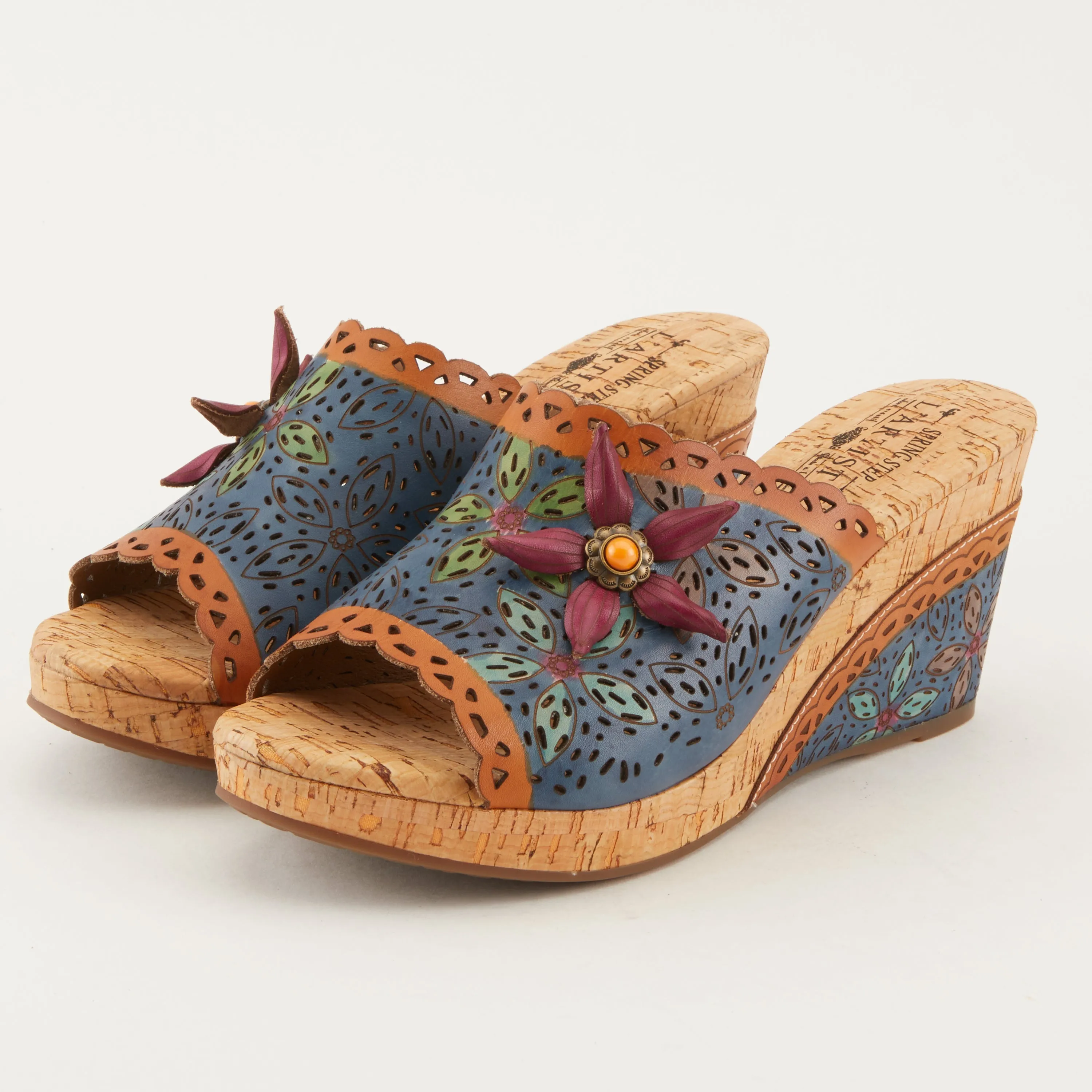 Spring Step Shoes L'Artiste Annamaria Slide Sandals Women's Hand Painted Leather