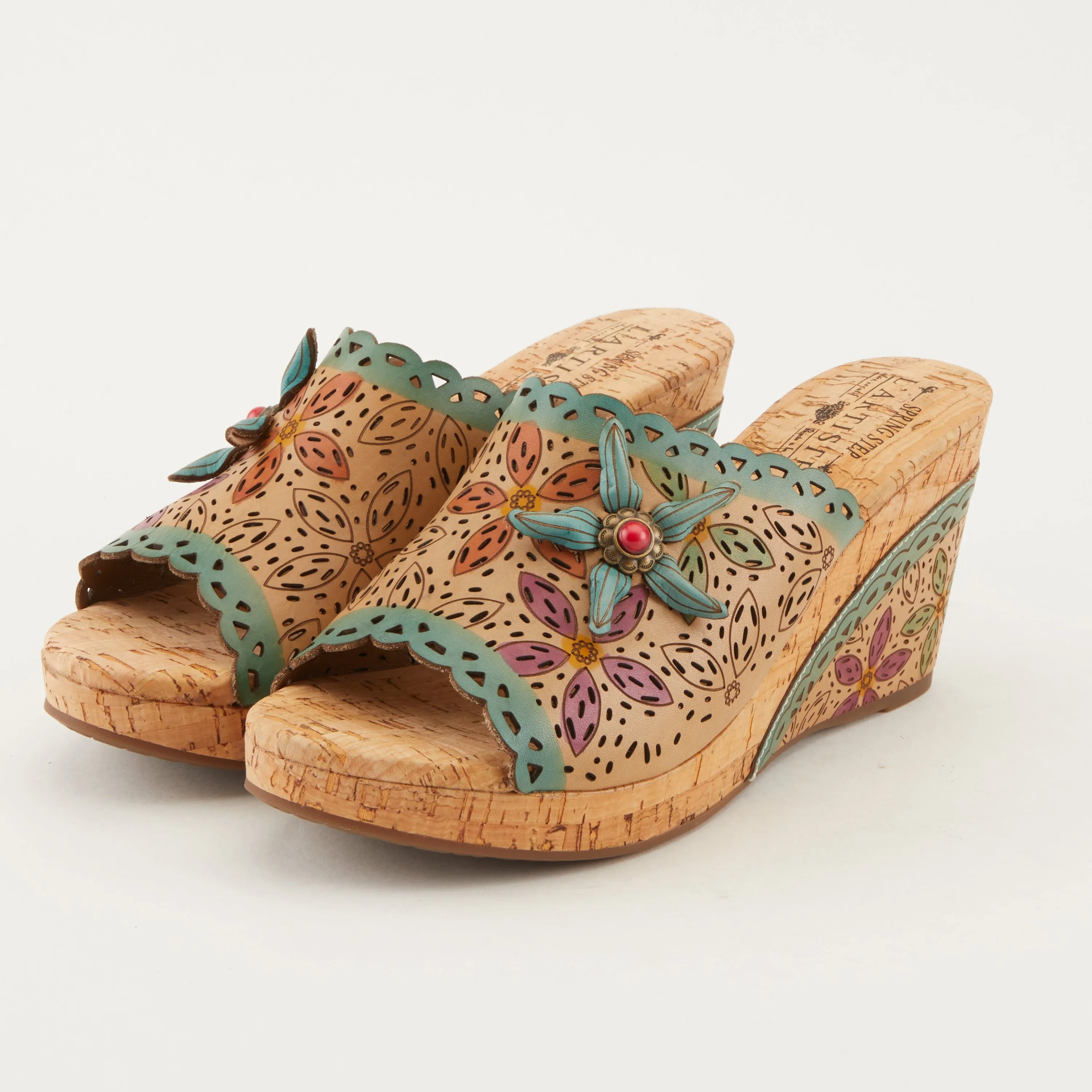 Spring Step Shoes L'Artiste Annamaria Slide Sandals Women's Hand Painted Leather
