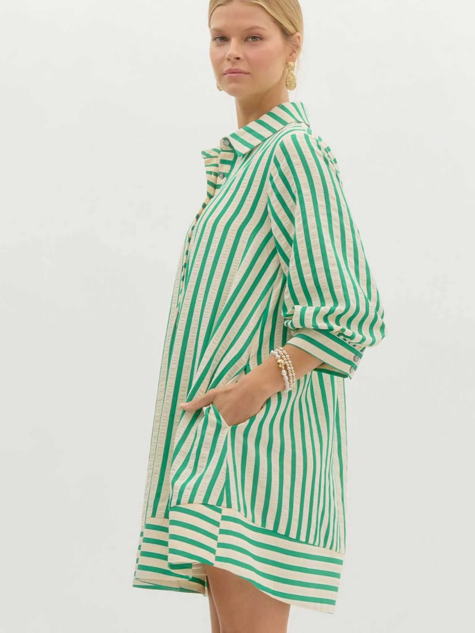 Striped Seersucker Pullover Mini Dress