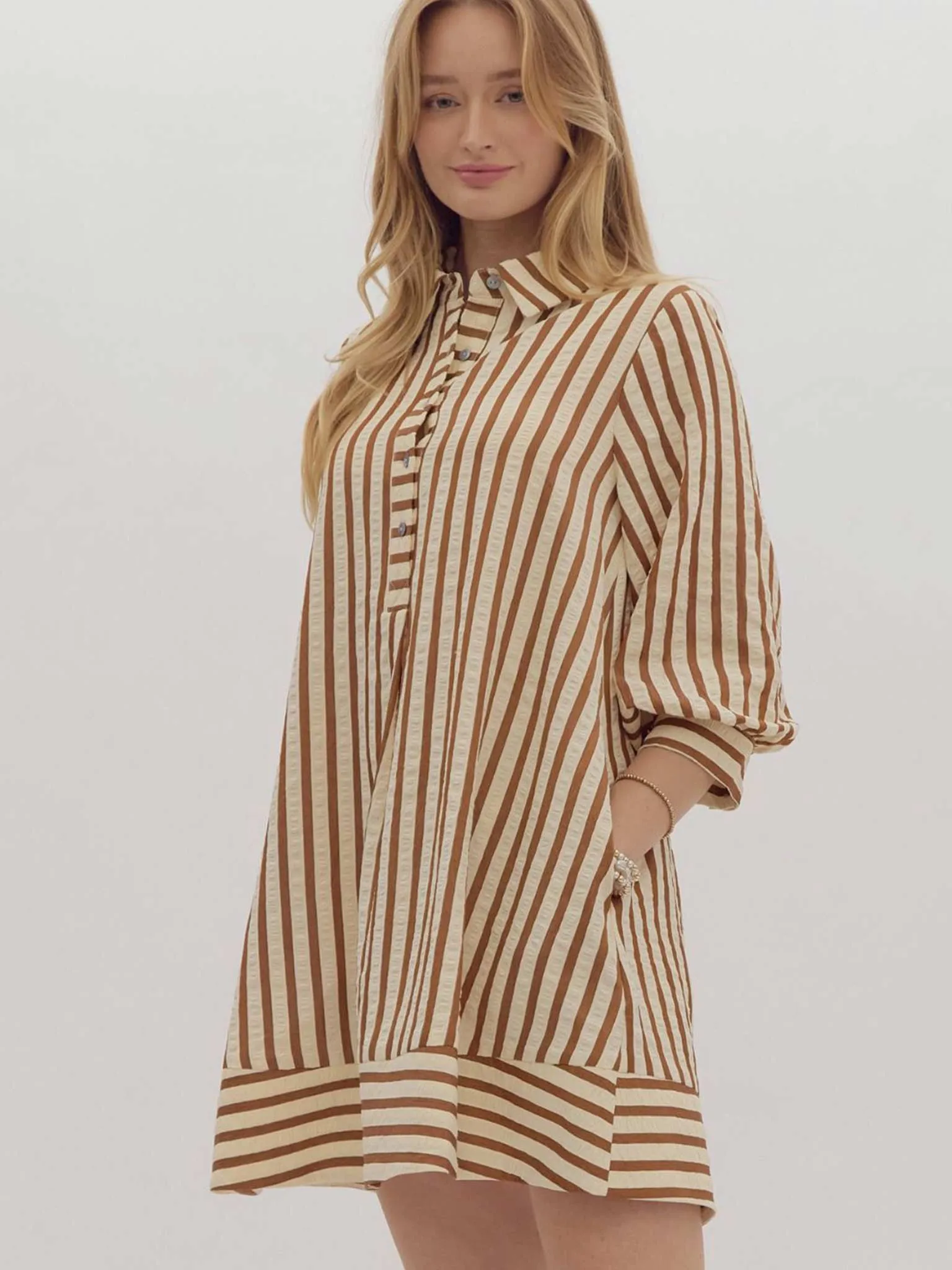 Striped Seersucker Pullover Mini Dress