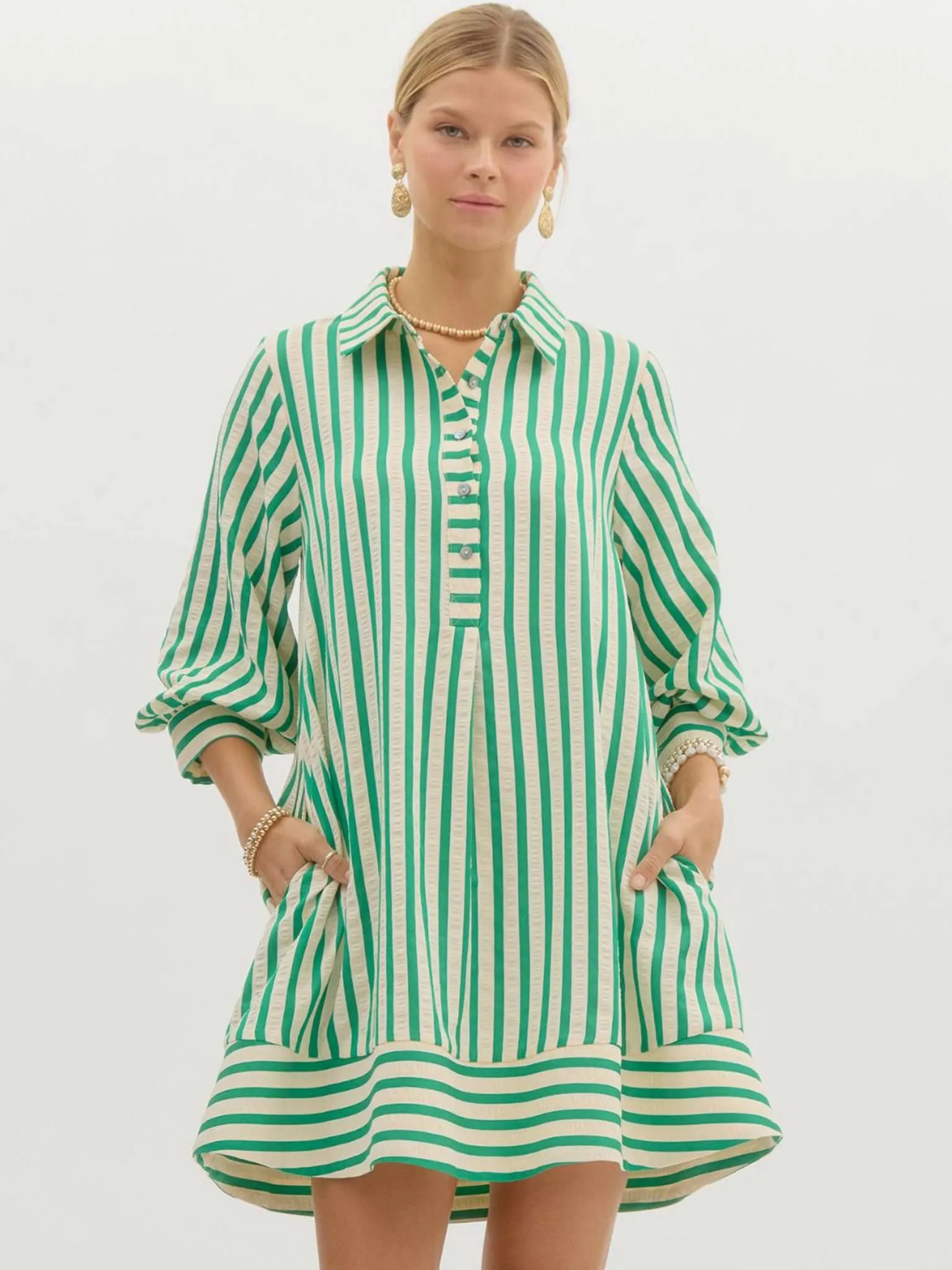 Striped Seersucker Pullover Mini Dress