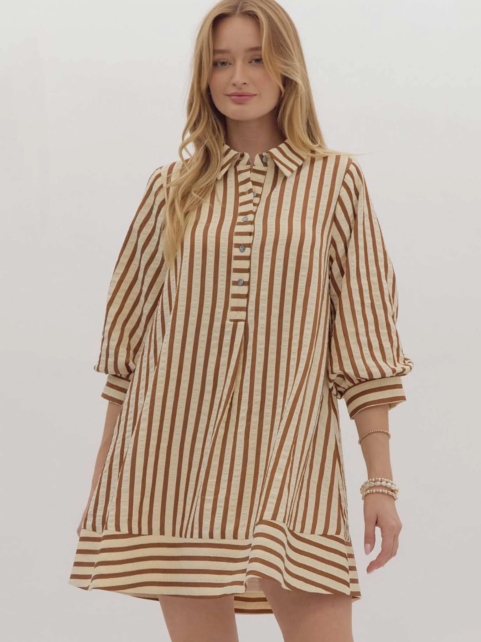 Striped Seersucker Pullover Mini Dress