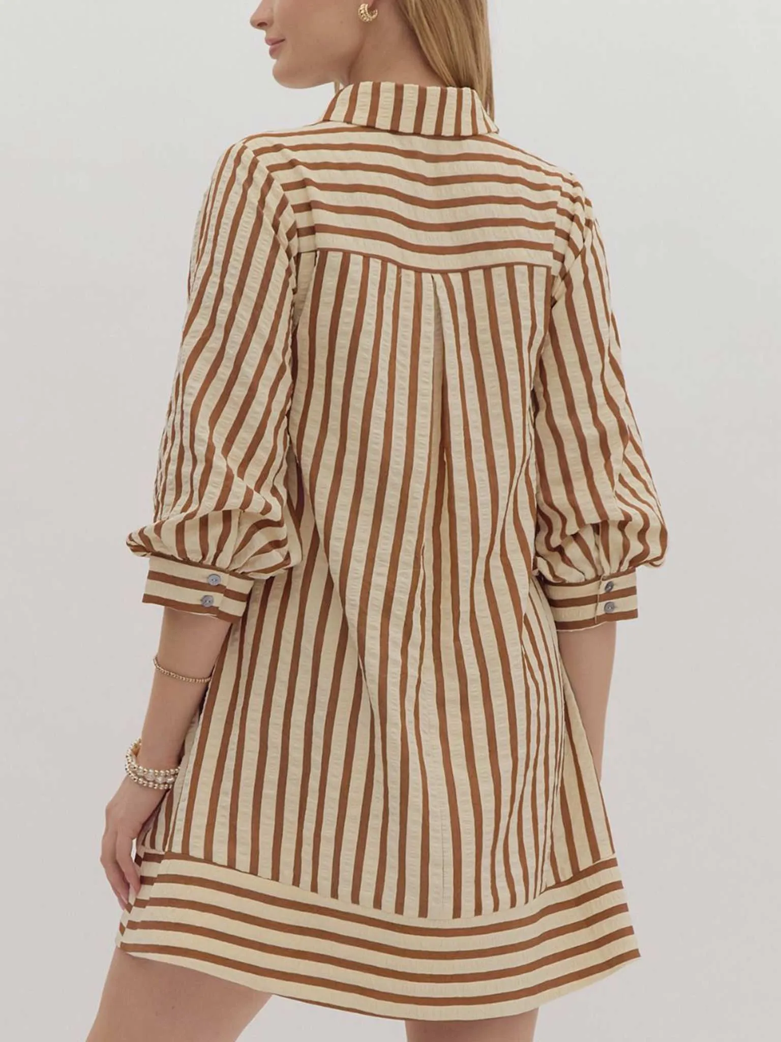 Striped Seersucker Pullover Mini Dress