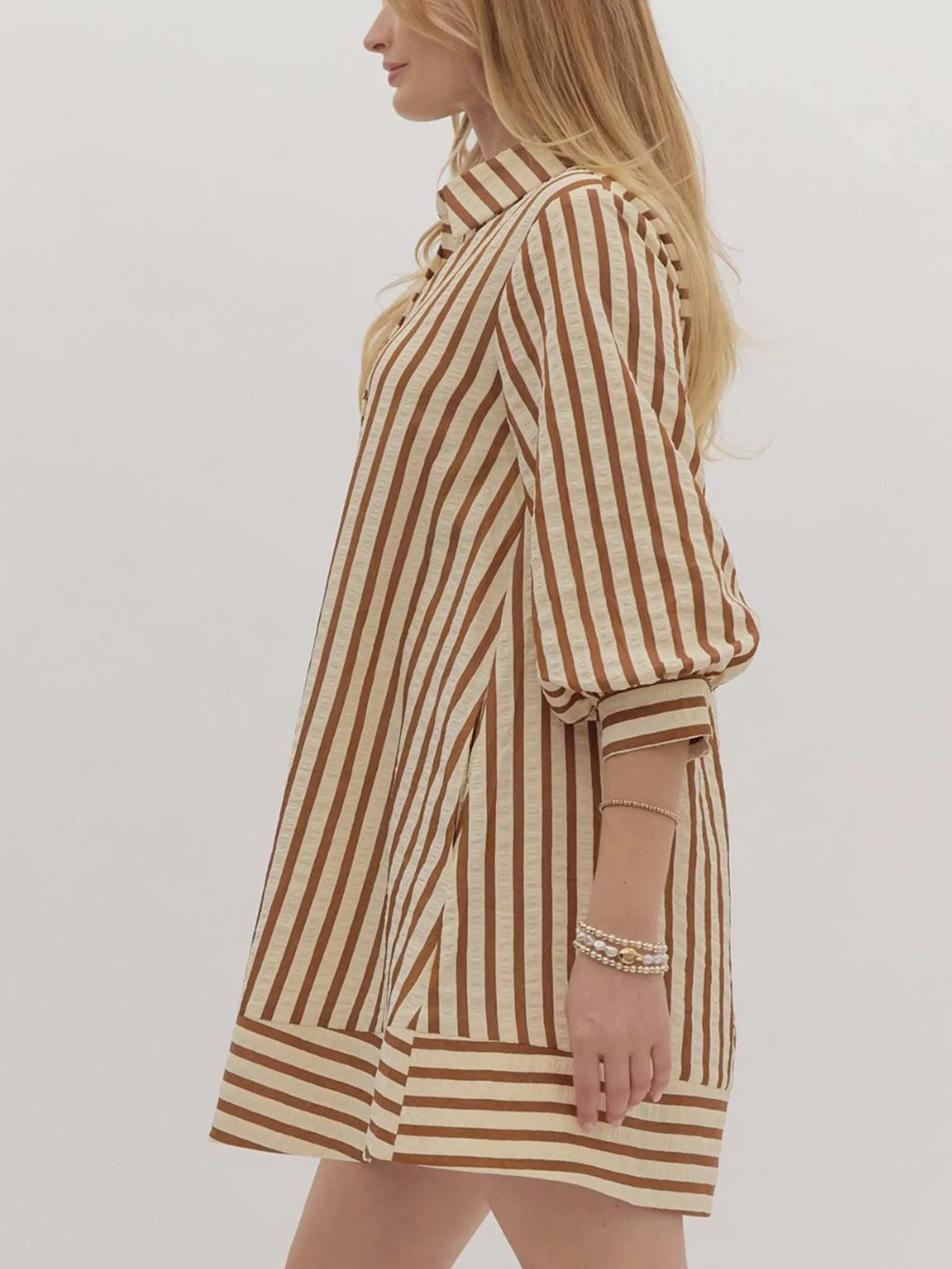 Striped Seersucker Pullover Mini Dress