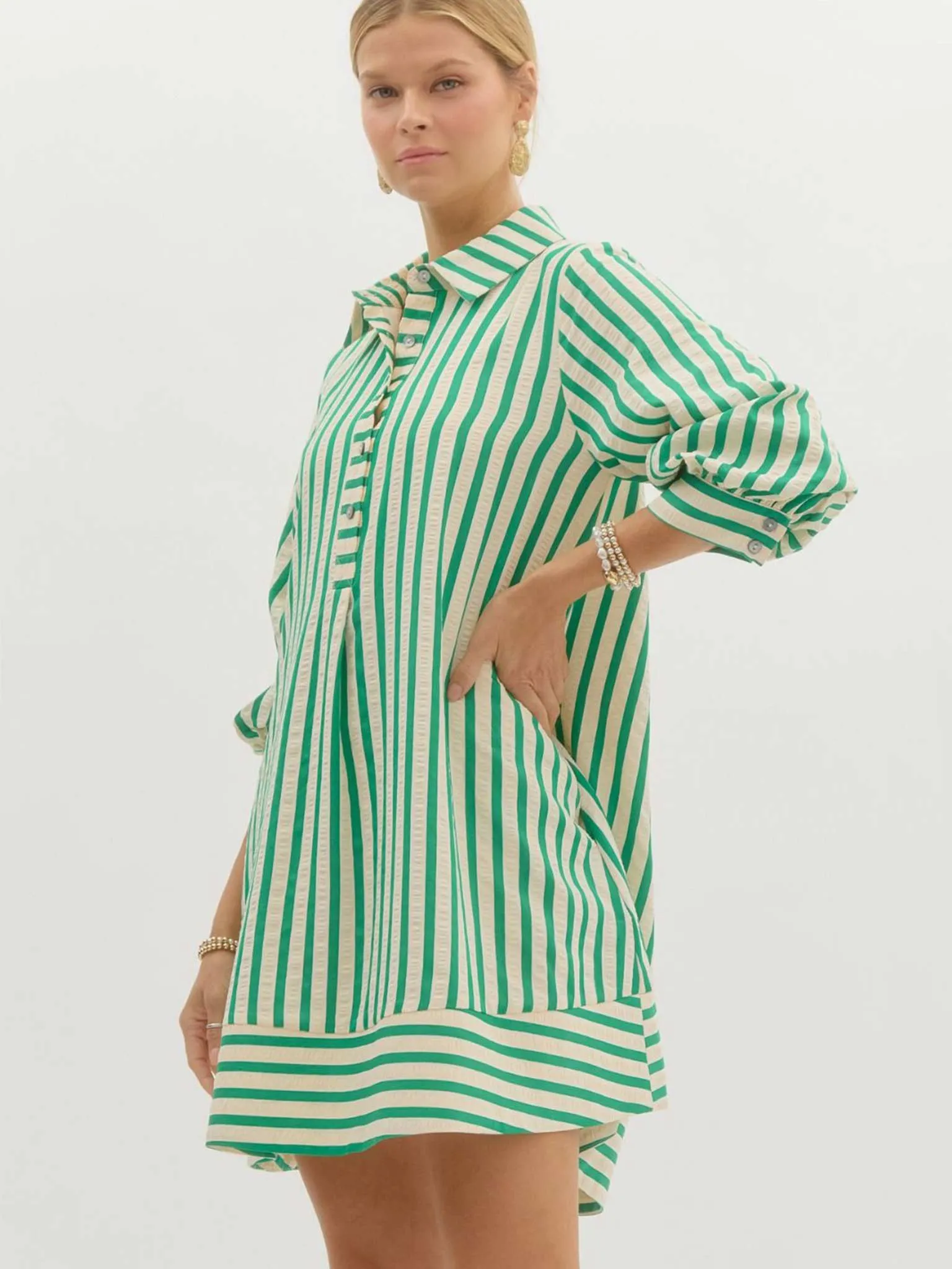 Striped Seersucker Pullover Mini Dress