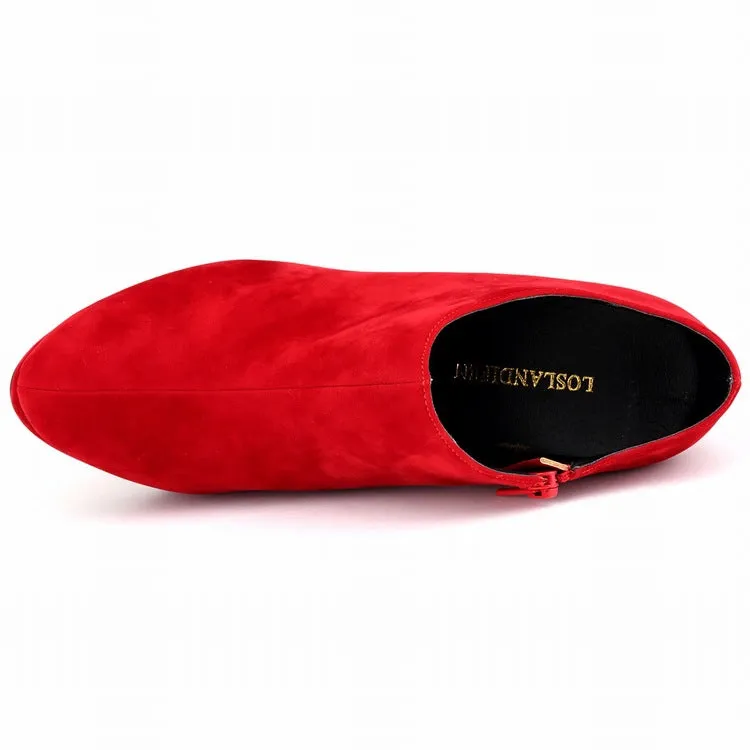 Suede High-End Round Head Zipper Ankle Boots