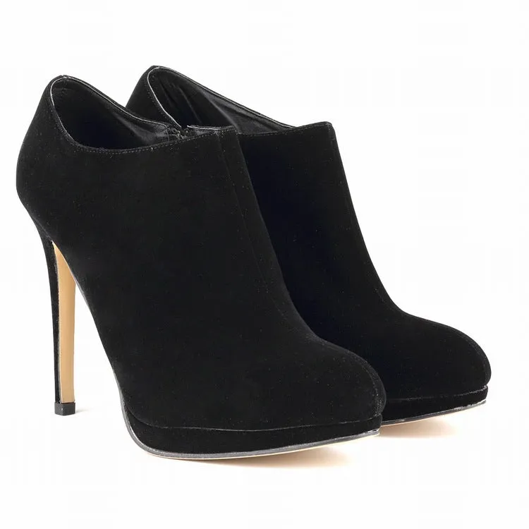 Suede High-End Round Head Zipper Ankle Boots
