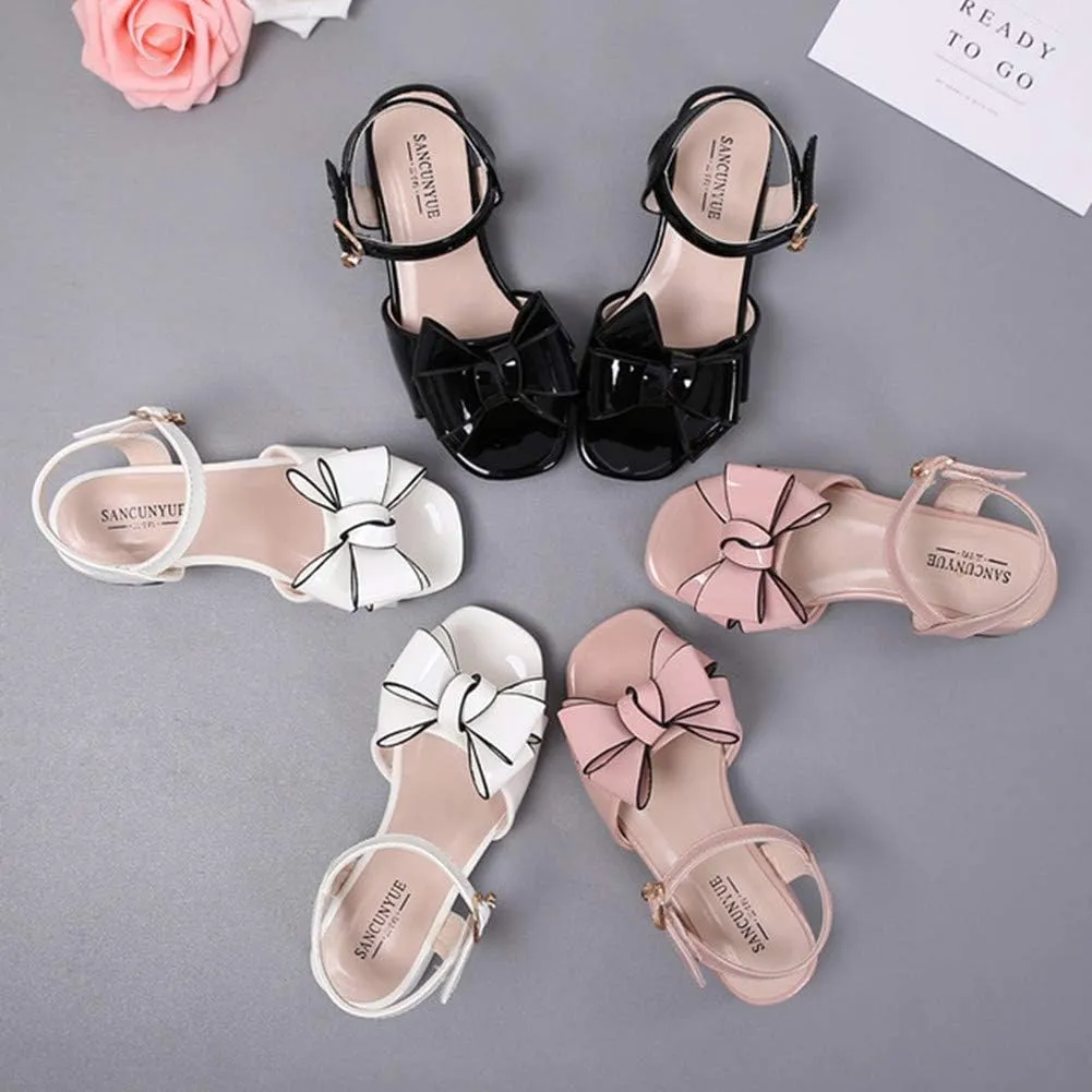 Toddler Little Kid Girl's Wedding Sandals Open Toe Low Heel School Party Princess Dress Shoes with Front Bow