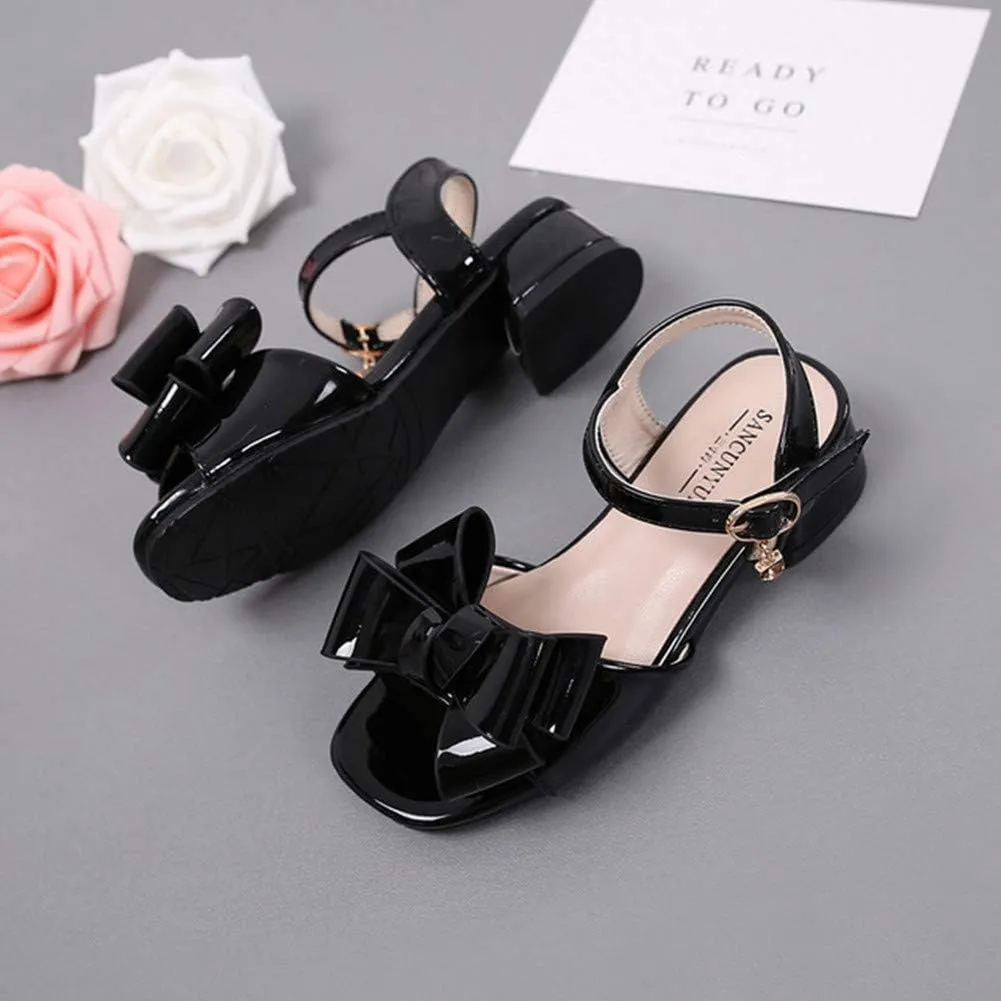 Toddler Little Kid Girl's Wedding Sandals Open Toe Low Heel School Party Princess Dress Shoes with Front Bow