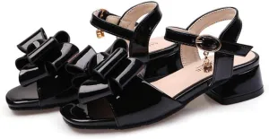 Toddler Little Kid Girl's Wedding Sandals Open Toe Low Heel School Party Princess Dress Shoes with Front Bow