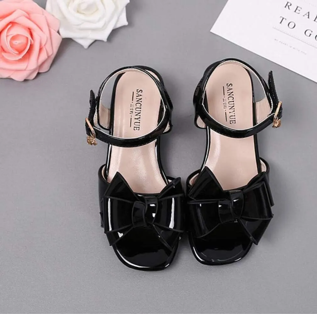 Toddler Little Kid Girl's Wedding Sandals Open Toe Low Heel School Party Princess Dress Shoes with Front Bow