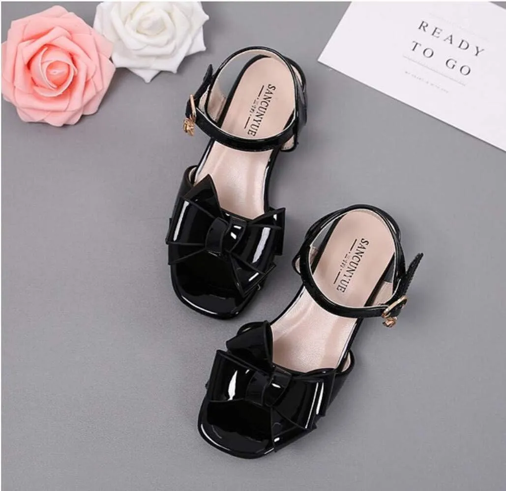 Toddler Little Kid Girl's Wedding Sandals Open Toe Low Heel School Party Princess Dress Shoes with Front Bow