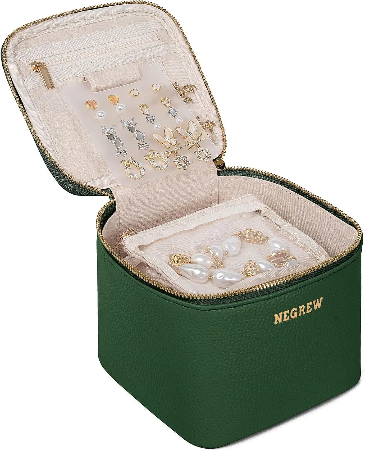 Travel Jewelry Box with 6 Pouches, Leather Jewelry Organizer Case for Women Girl for Necklace Earring Bracelet Ring, Jewelry Holder Organizer Box,Wedding Birthday Gift Idea