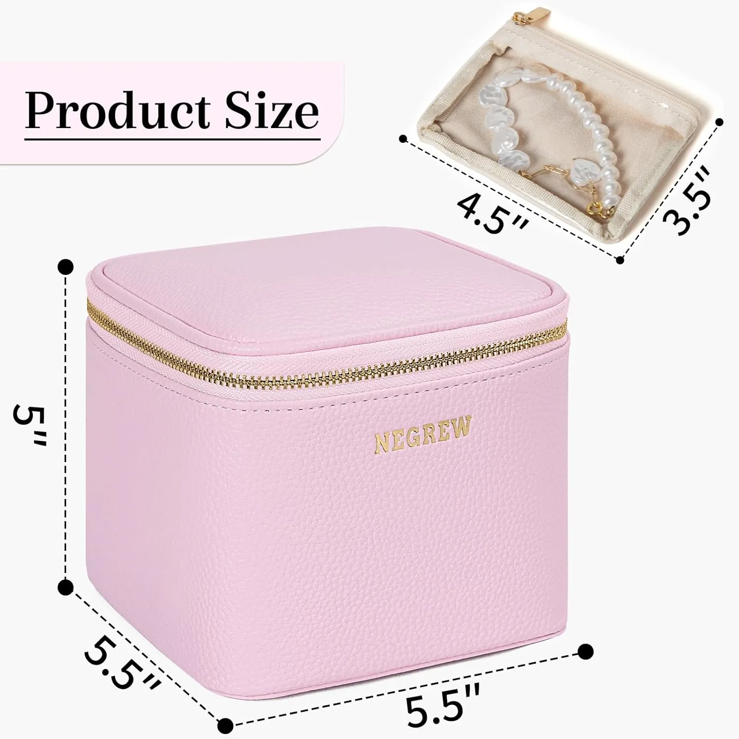 Travel Jewelry Box with 6 Pouches, Leather Jewelry Organizer Case for Women Girl for Necklace Earring Bracelet Ring, Jewelry Holder Organizer Box,Wedding Birthday Gift Idea