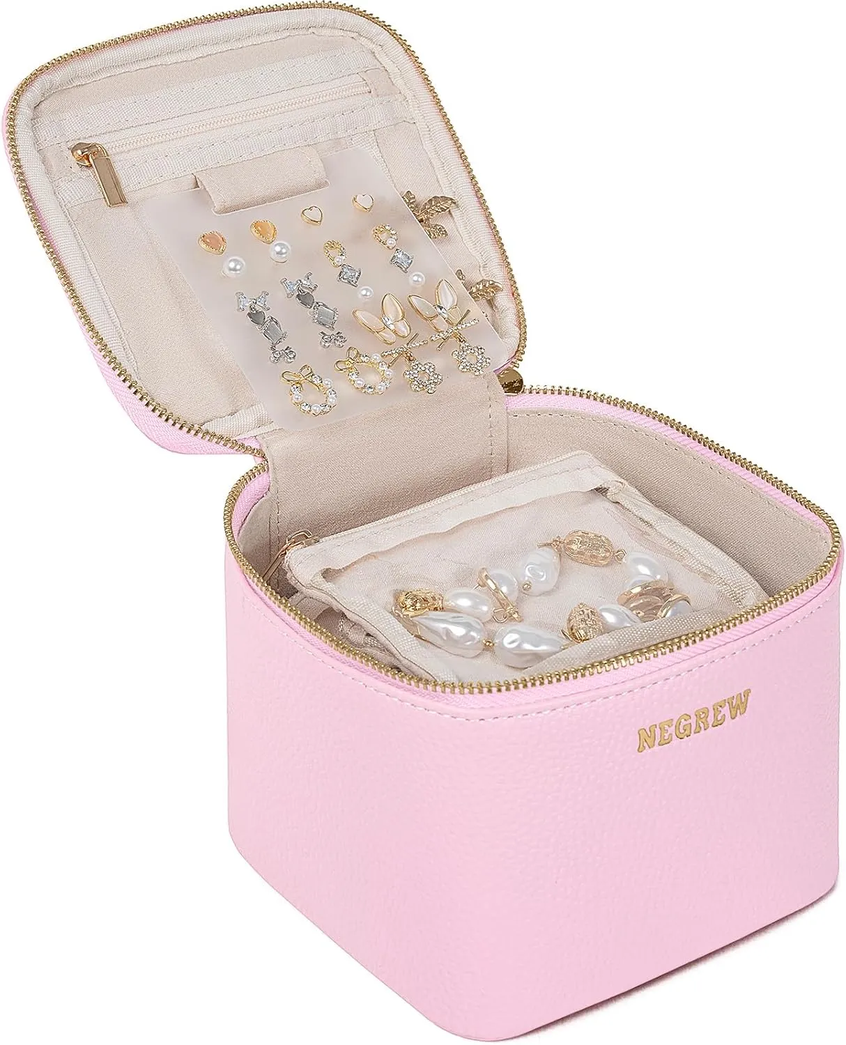 Travel Jewelry Box with 6 Pouches, Leather Jewelry Organizer Case for Women Girl for Necklace Earring Bracelet Ring, Jewelry Holder Organizer Box,Wedding Birthday Gift Idea