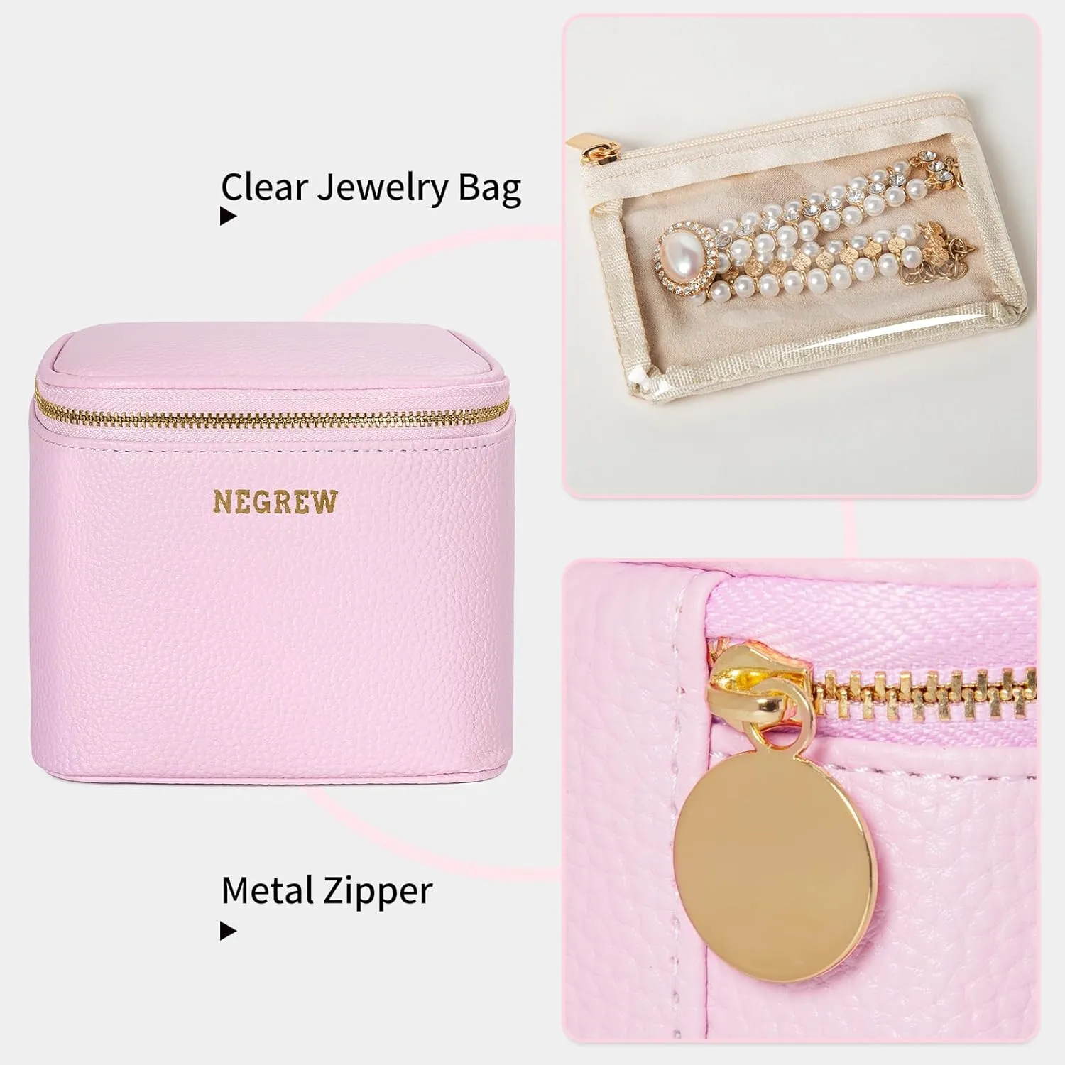 Travel Jewelry Box with 6 Pouches, Leather Jewelry Organizer Case for Women Girl for Necklace Earring Bracelet Ring, Jewelry Holder Organizer Box,Wedding Birthday Gift Idea