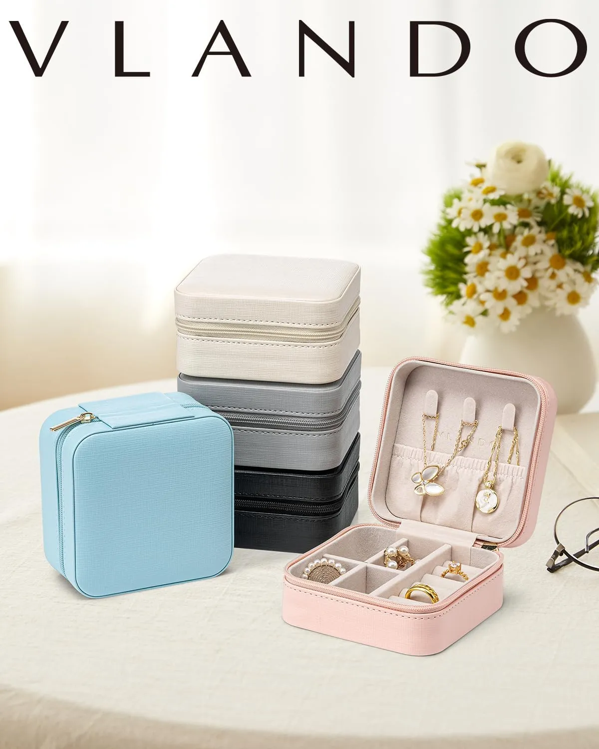 Vlando Travel Jewelry Case - Teacher Appreciation Gifts - Small Jewelry Travel Organizer Box Travel Essentials Christmas Gift for Women Girl - Pink