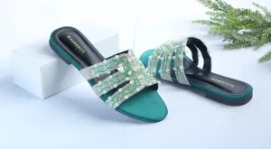 WALKBROS EMBROIDERED PEARLS FLATS - GREEN