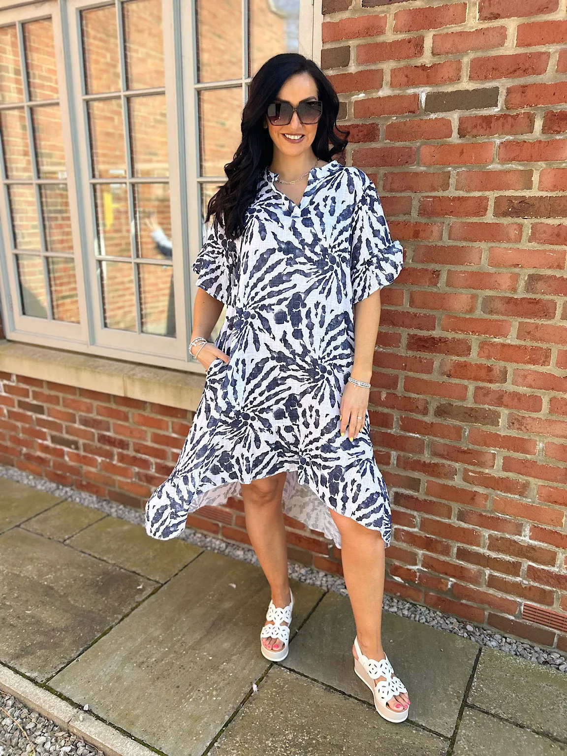 White Patterned Frill Sleeve Dress Tiffany