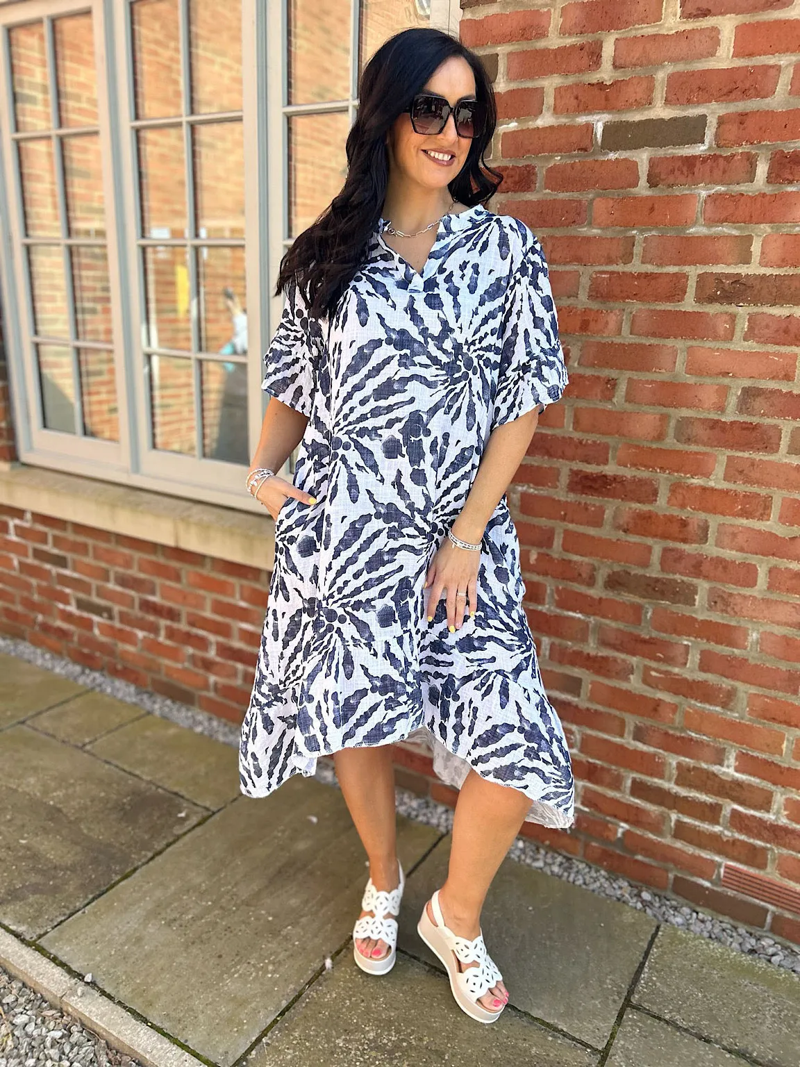 White Patterned Frill Sleeve Dress Tiffany