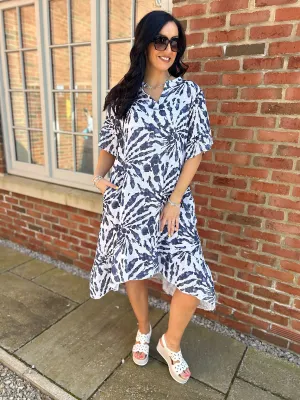White Patterned Frill Sleeve Dress Tiffany