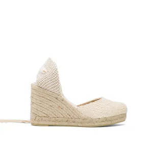 White Wedge Lace-Up Espadrilles with Lace Knitting