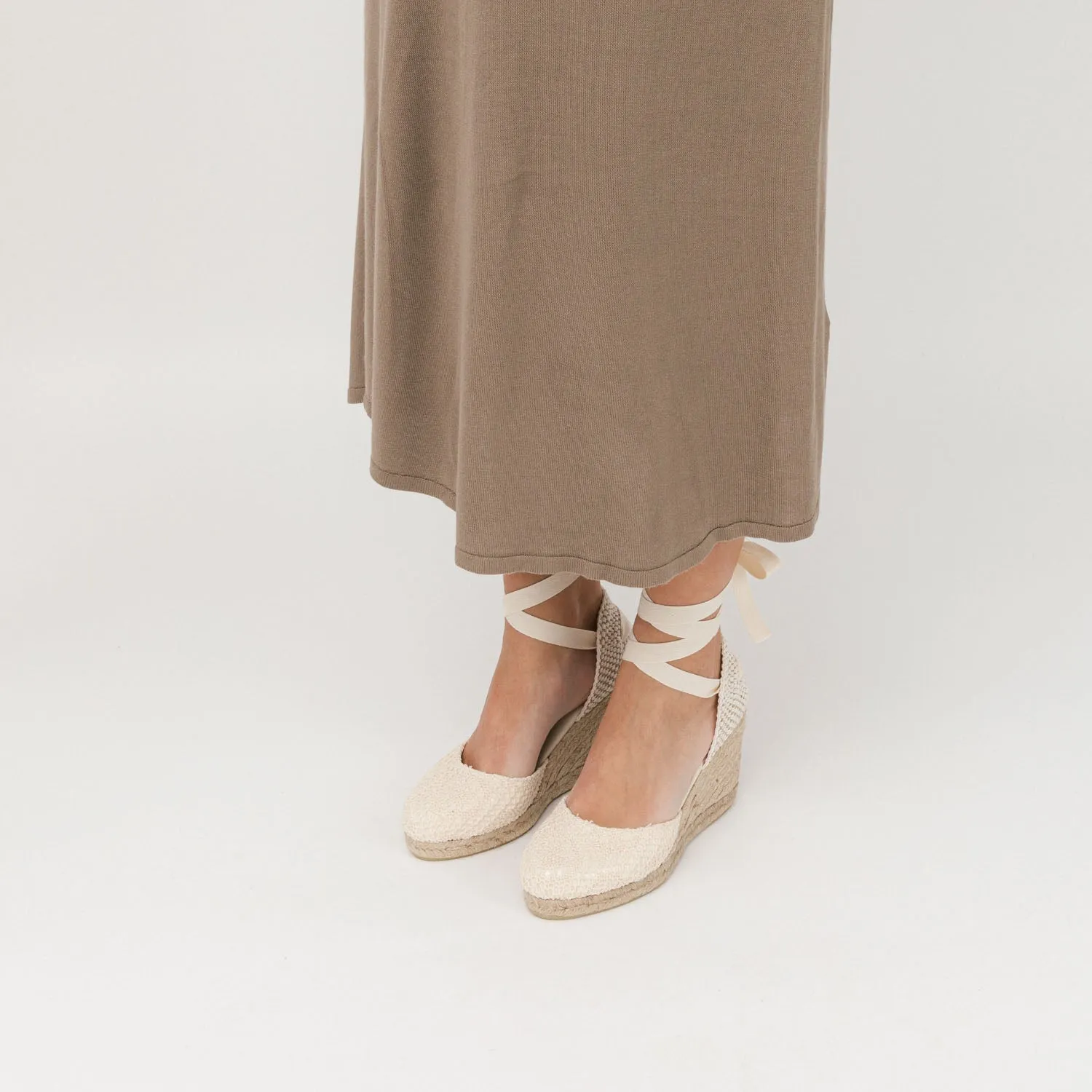 White Wedge Lace-Up Espadrilles with Lace Knitting