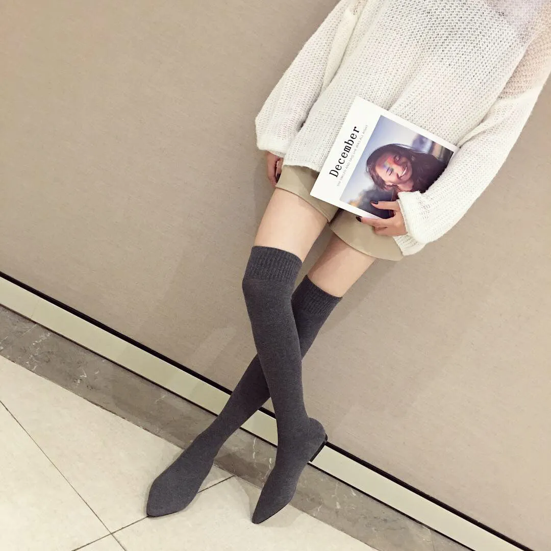 Winter Flat Bottomed Boots Knitted Wool Socks Pointed Elastic Fashion Boots