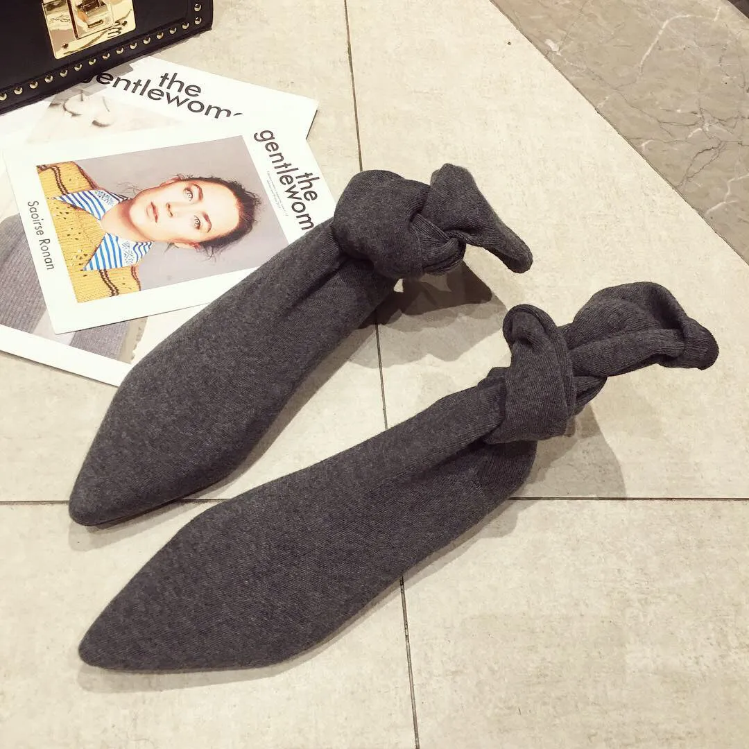 Winter Flat Bottomed Boots Knitted Wool Socks Pointed Elastic Fashion Boots