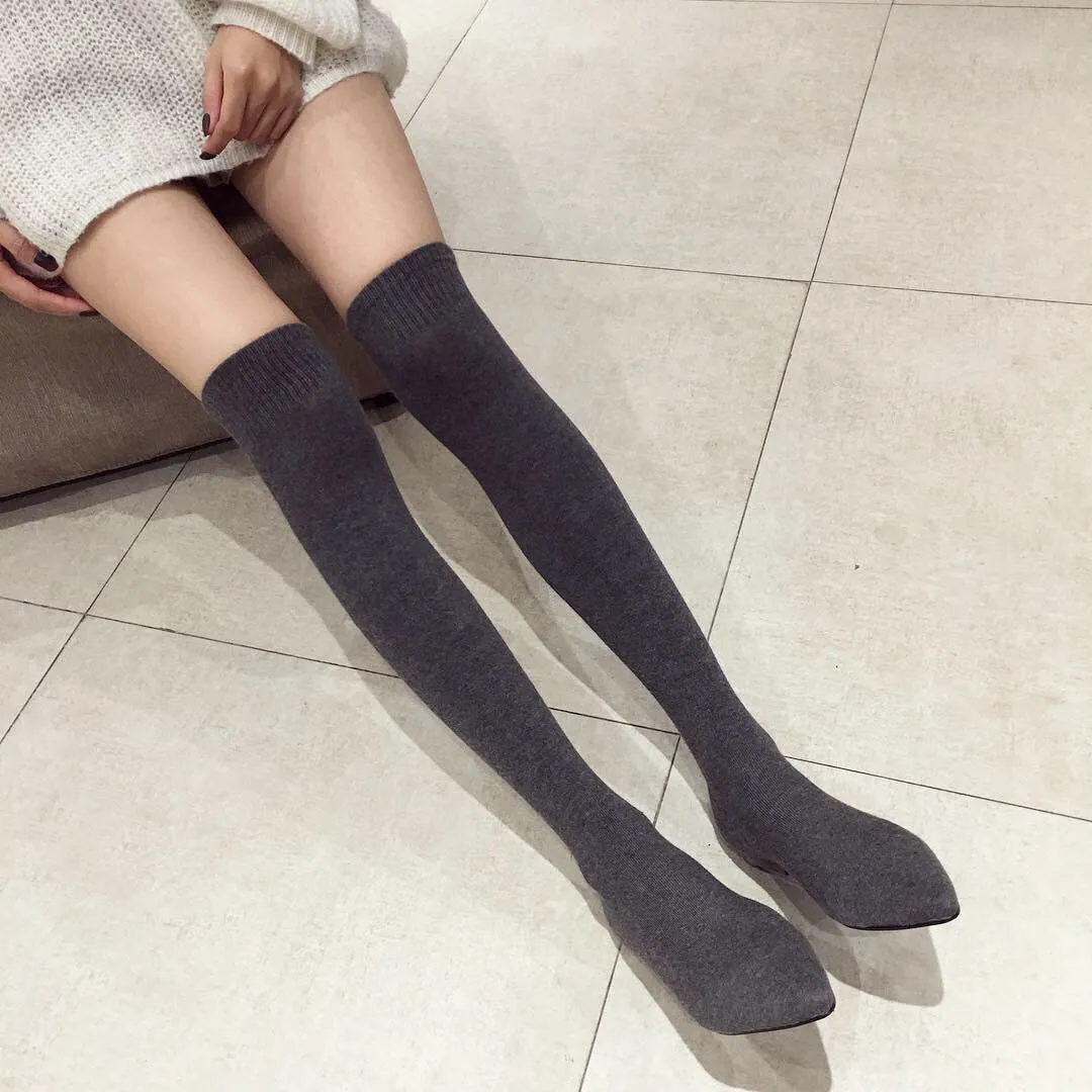 Winter Flat Bottomed Boots Knitted Wool Socks Pointed Elastic Fashion Boots