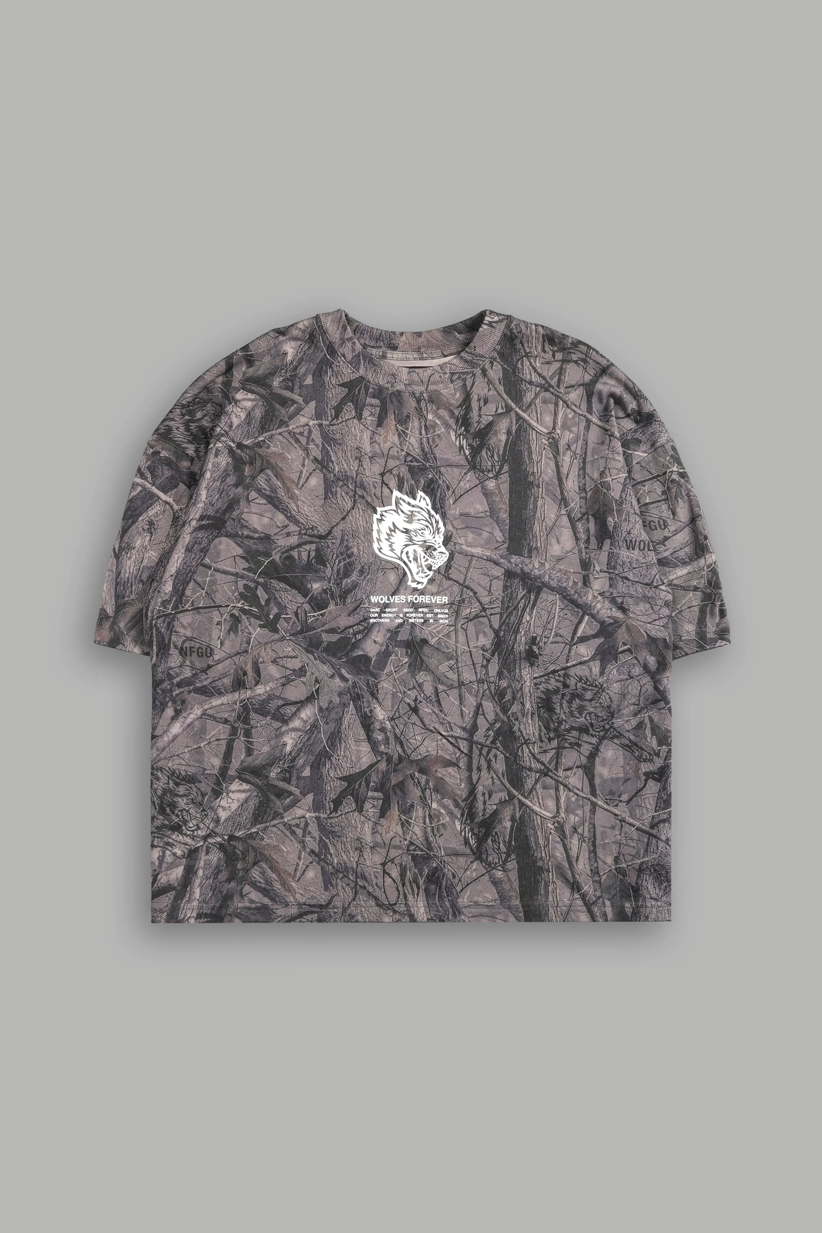Wolves Have Your Back "Premium" Box Cut Tee in Driftwood Wolf Forest Camo