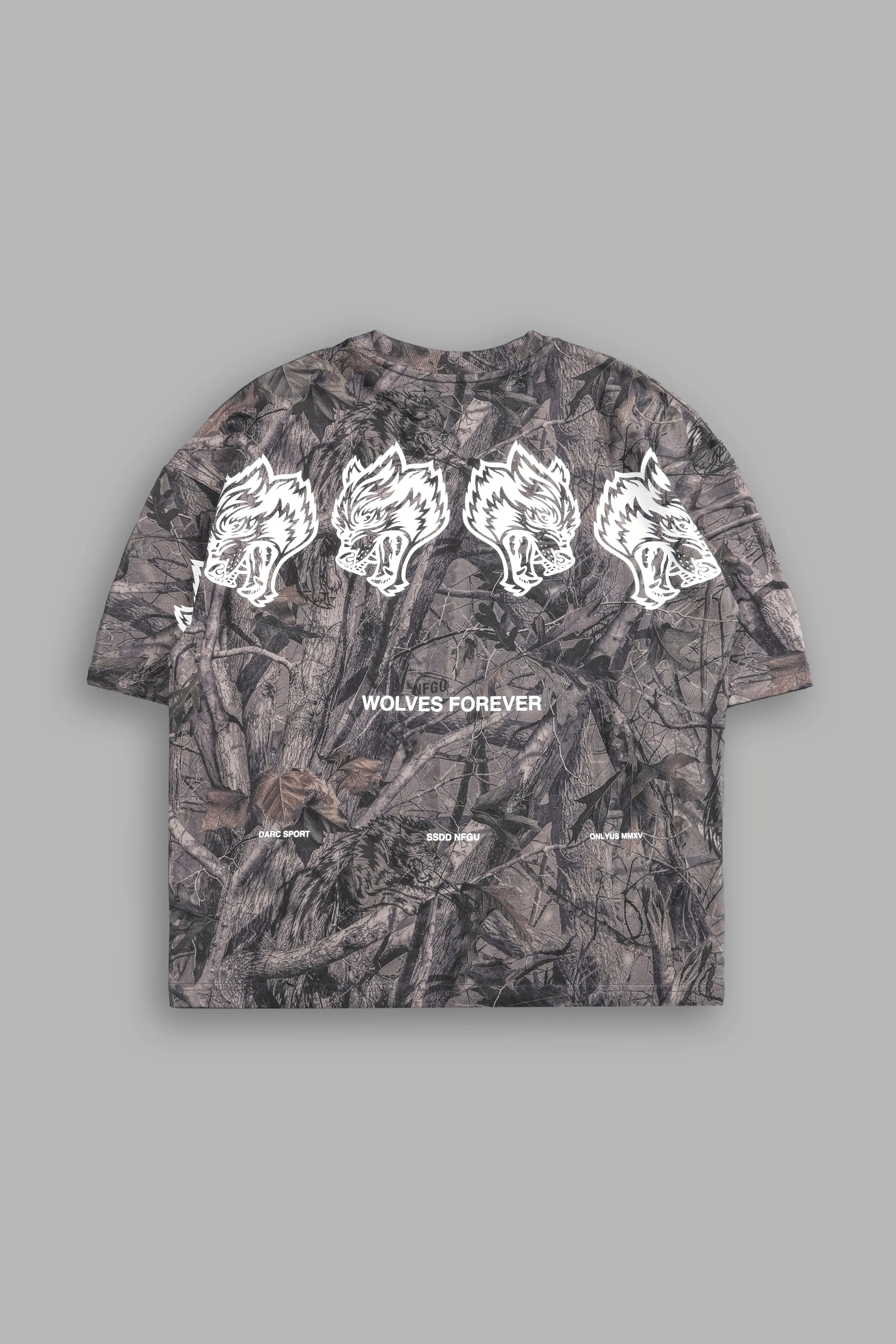 Wolves Have Your Back "Premium" Box Cut Tee in Driftwood Wolf Forest Camo