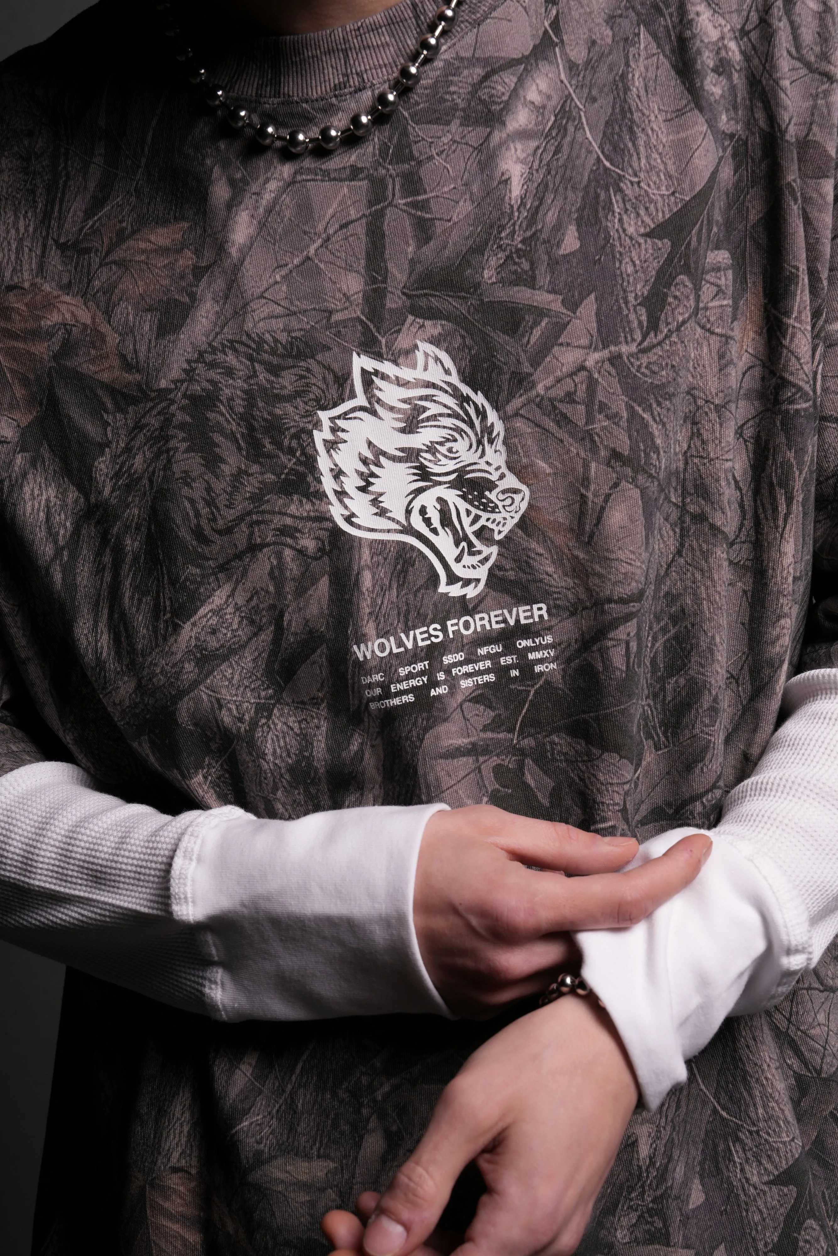 Wolves Have Your Back "Premium" Box Cut Tee in Driftwood Wolf Forest Camo