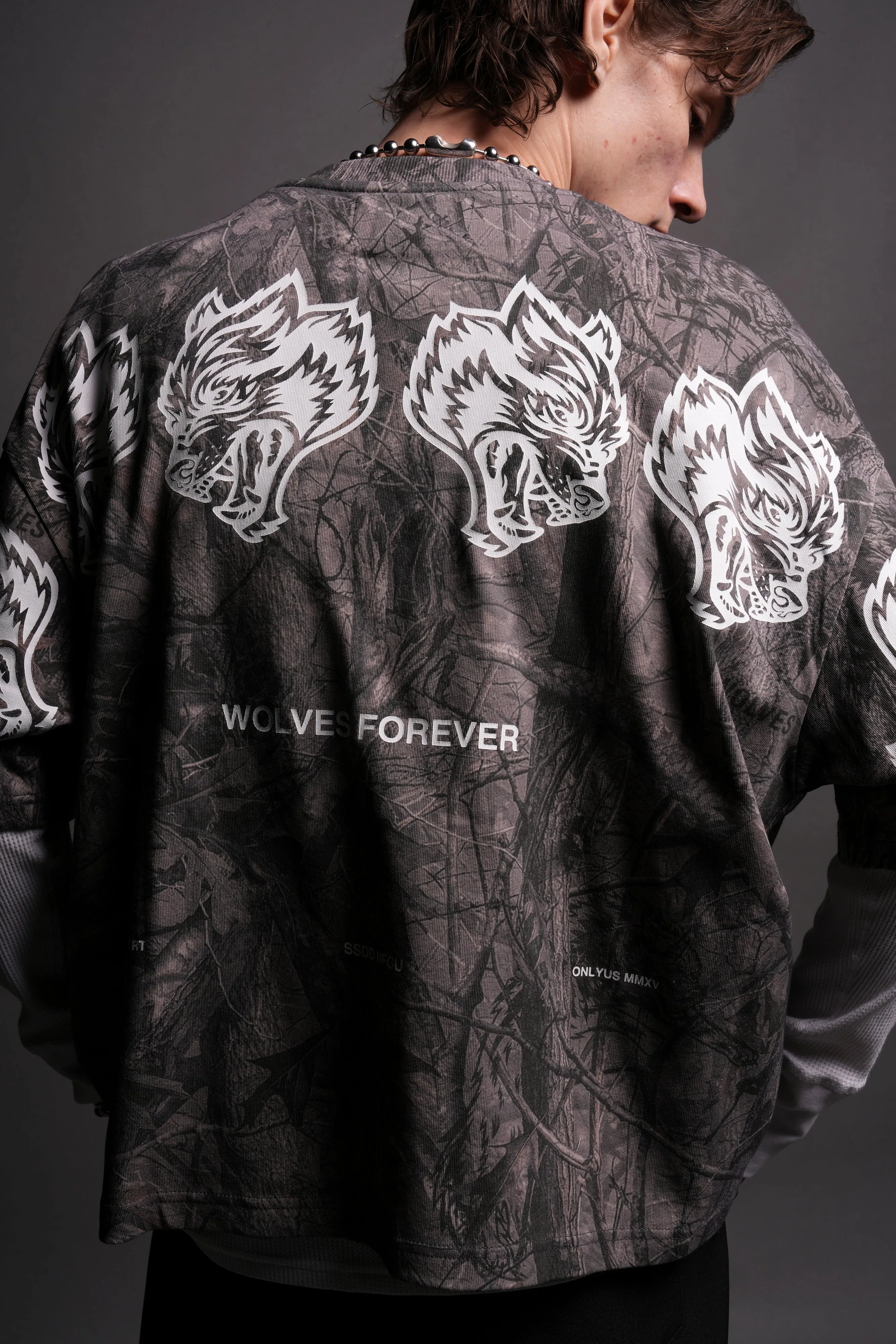 Wolves Have Your Back "Premium" Box Cut Tee in Driftwood Wolf Forest Camo