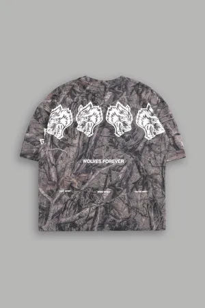 Wolves Have Your Back "Premium" Box Cut Tee in Driftwood Wolf Forest Camo