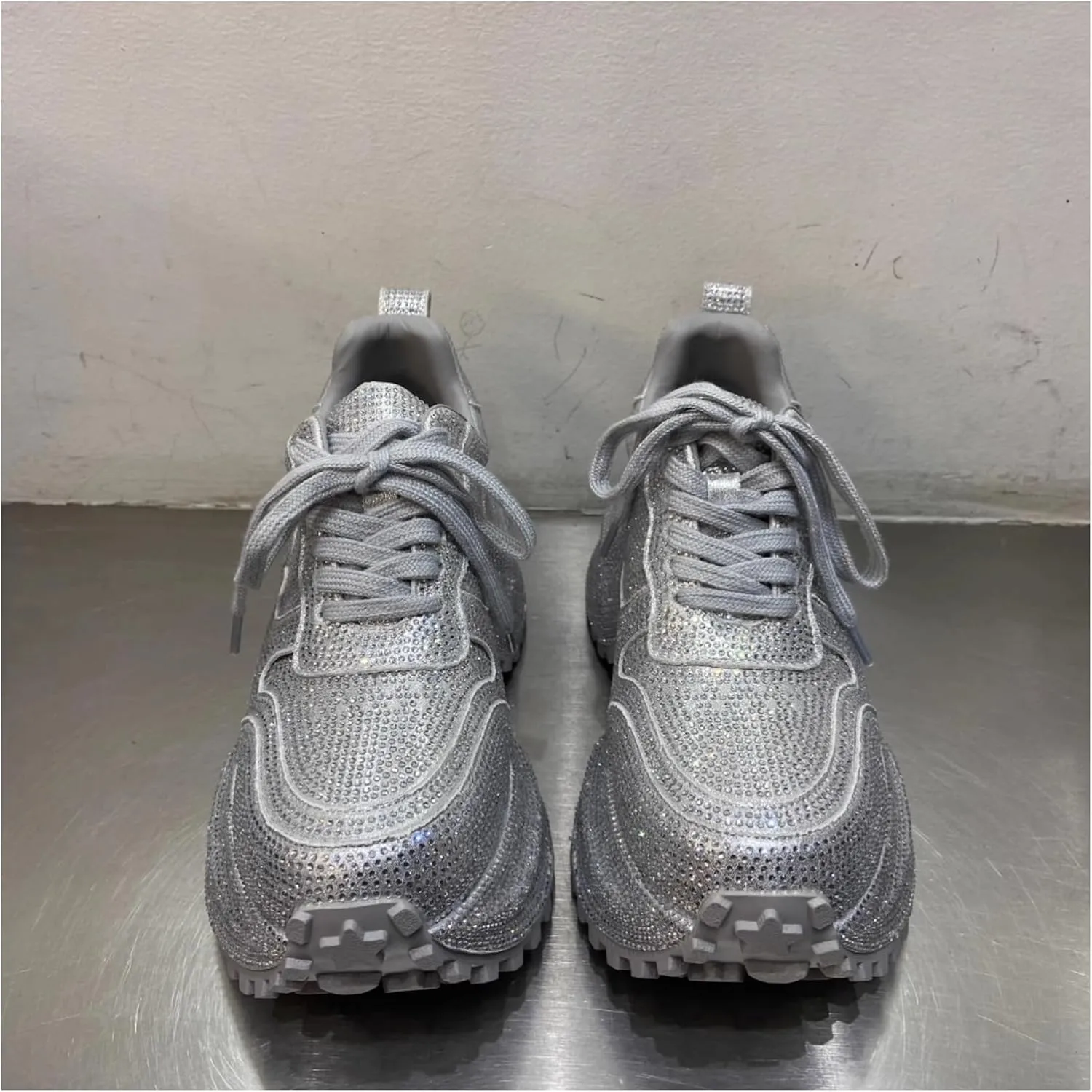 Women's High-Platform Rhinestone Chunky Sneakers Fashion Walking Sparkly Dad Shoes Casual Lightweight Sport Wedge Shoes