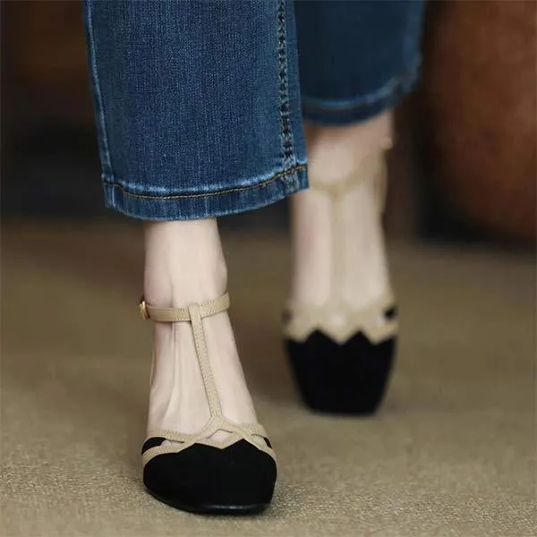 Women's Mid-Heel Hollow Out Buckle Chunky Sandals 91993035C