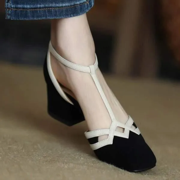 Women's Mid-Heel Hollow Out Buckle Chunky Sandals 91993035C