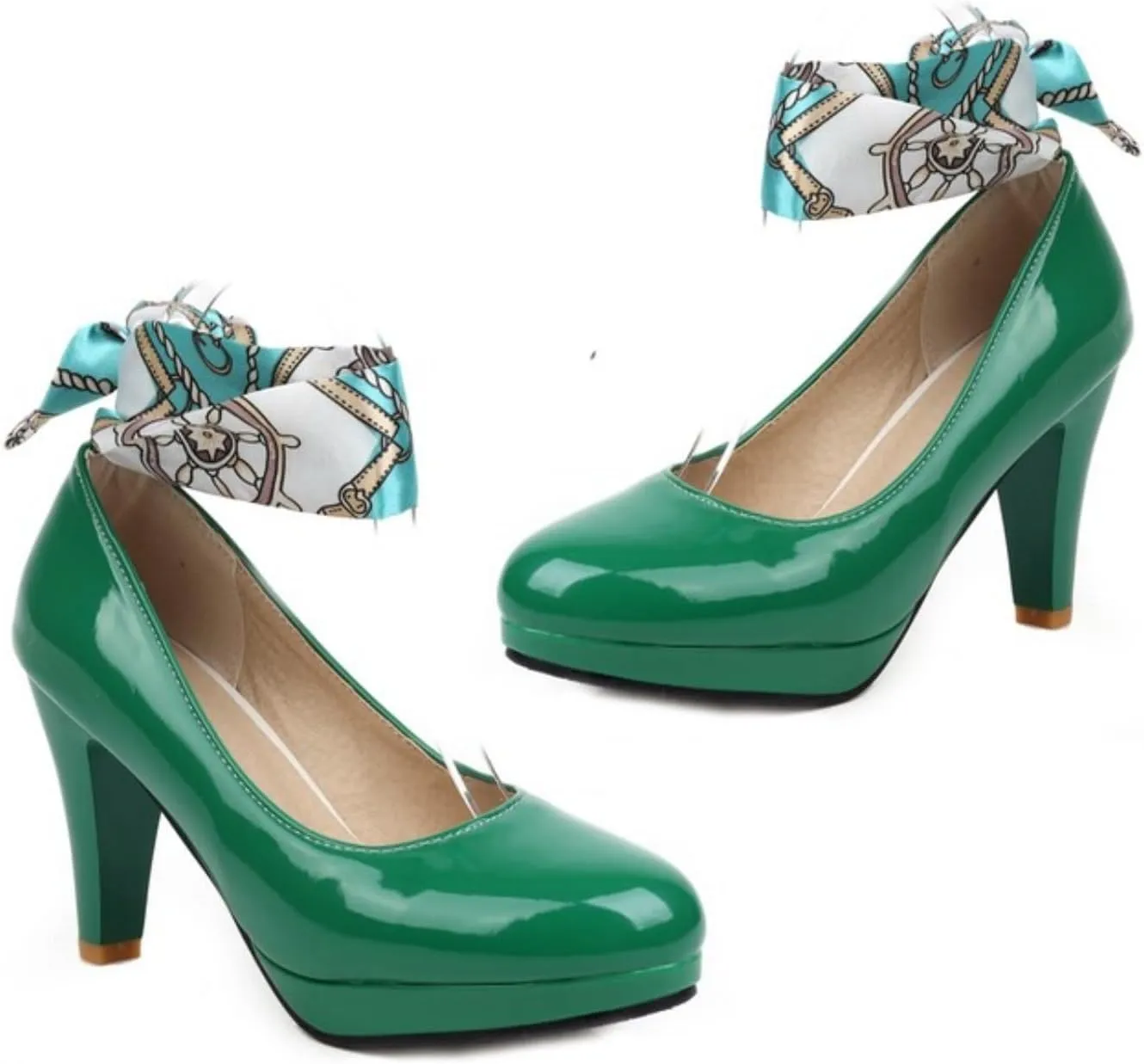 Women's Platform Mary Jane Shoes Fashion Round Closed Toe Cross Ribbon Strap Chunky High Heel Wedding Party Prom Dress Pumps