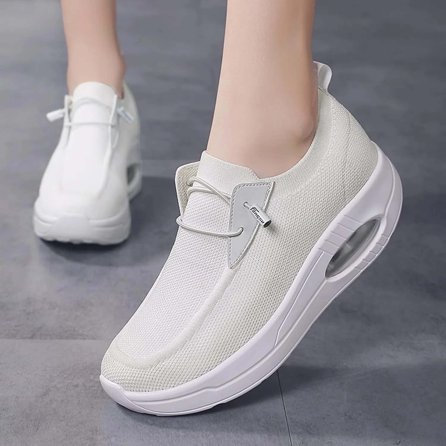 Women's Slip-on Walking Shoes Mesh Breathe Air Cushion Sock Sneakers for Women Ladys Fashion Platform Lightweight Loafers Non-Slip Nursing Work Shoe