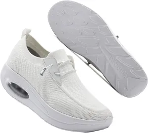 Women's Slip-on Walking Shoes Mesh Breathe Air Cushion Sock Sneakers for Women Ladys Fashion Platform Lightweight Loafers Non-Slip Nursing Work Shoe