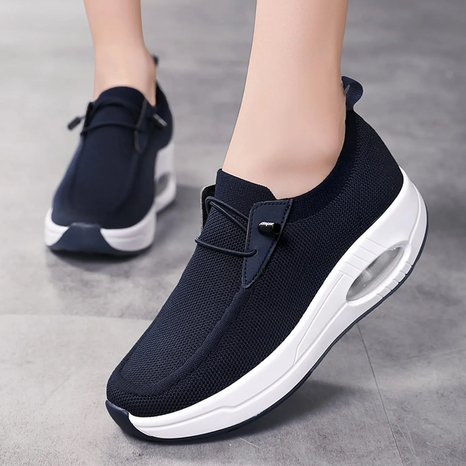 Women's Slip-on Walking Shoes Mesh Breathe Air Cushion Sock Sneakers for Women Ladys Fashion Platform Lightweight Loafers Non-Slip Nursing Work Shoe
